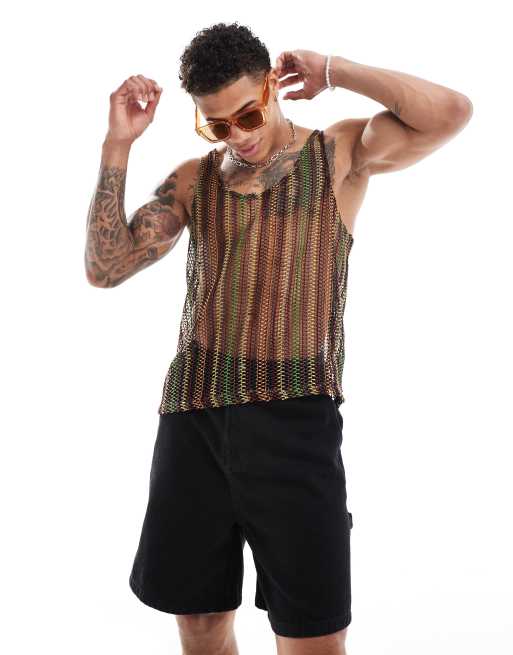 ASOS DESIGN muscle fit singlet in multi coloured open crochet | ASOS