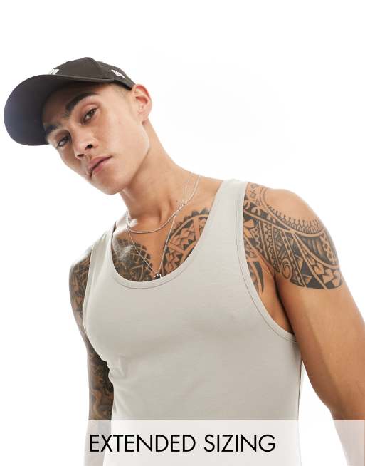 ASOS DESIGN muscle fit singlet in stone