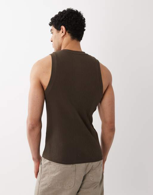 ASOS DESIGN muscle fit singlet with crew neck in dark brown smart rib, 5 of 5