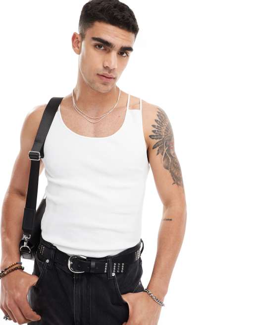 ASOS DESIGN muscle fit singlet with double thin straps in white