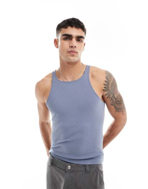 ASOS DESIGN muscle fit singlet with high neck in blue - view 1