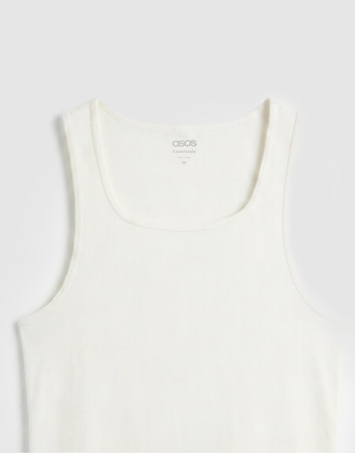 ASOS DESIGN muscle fit singlet with square neck in cream rib, 8 of 9