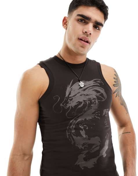 ASOS DESIGN muscle fit singlet with tonal souvenir front print - view 1