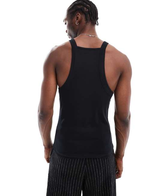 ASOS DESIGN muscle fit square neck rib singlet in black, 4 of 4