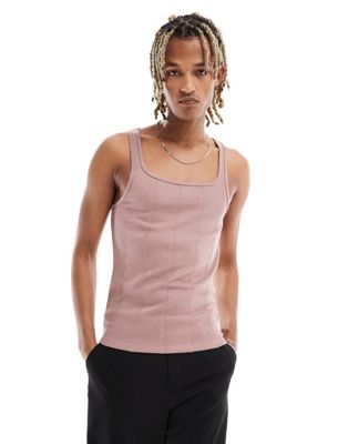ASOS DESIGN muscle fit square neck rib vest in pink