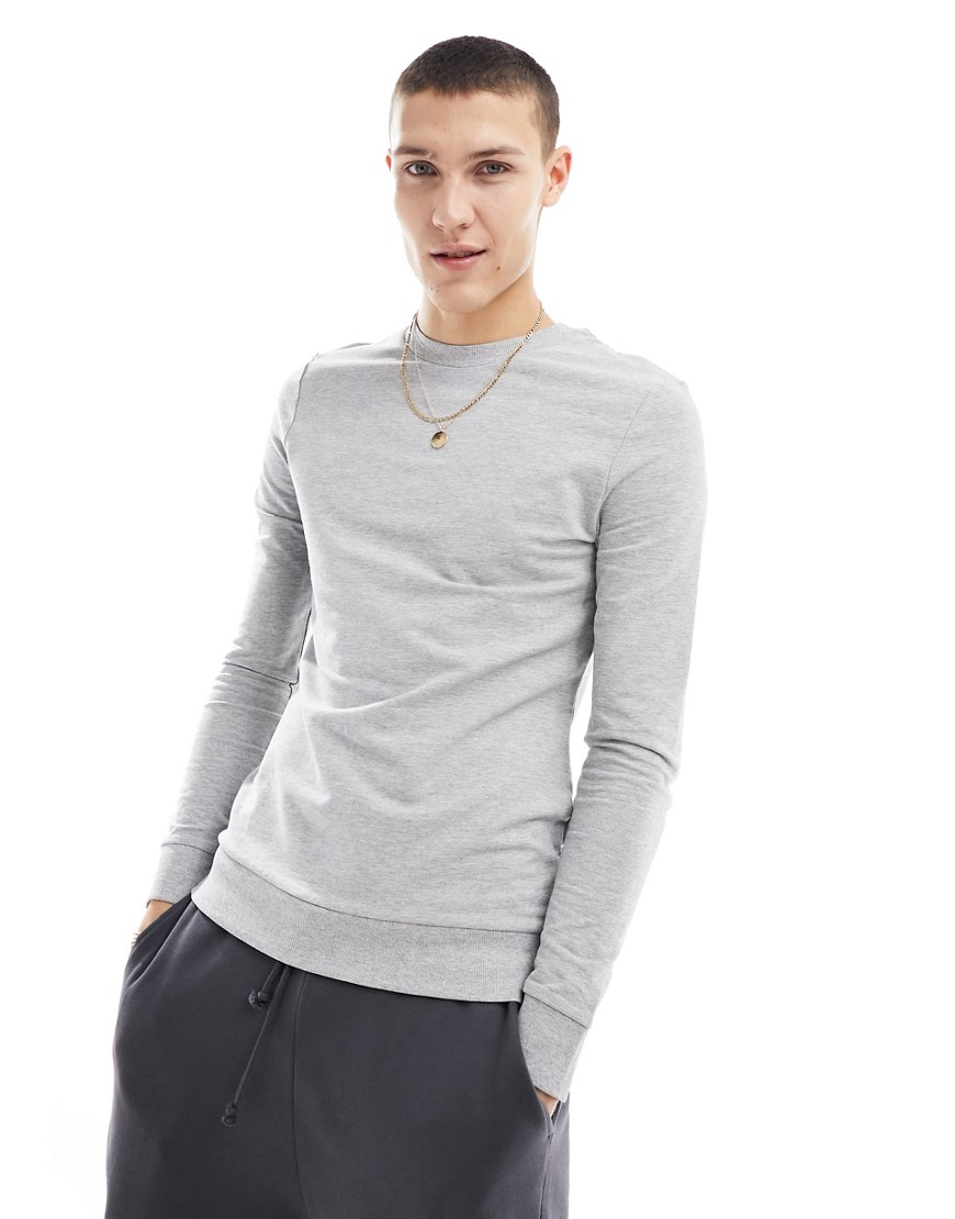 ASOS DESIGN muscle fit sweatshirt in grey marl