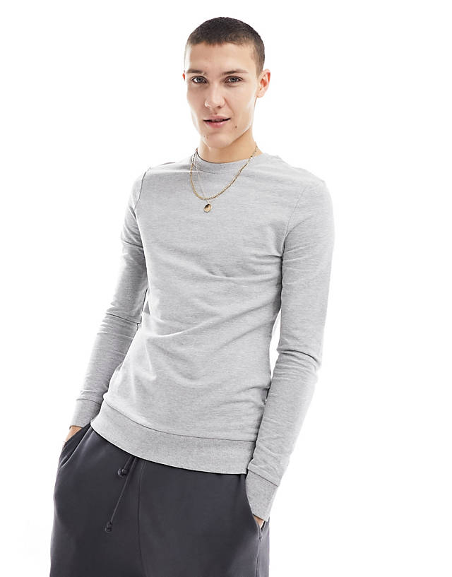 ASOS DESIGN - muscle fit sweatshirt in grey marl
