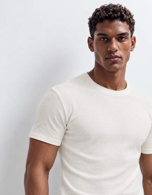 ASOS DESIGN muscle fit t-shirt i krämfärgad ribb, 9 av 9