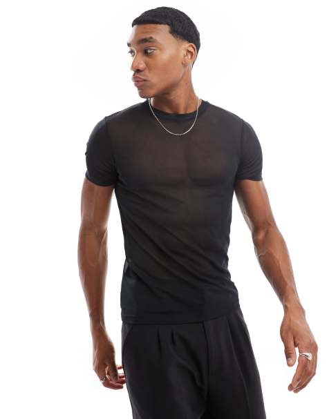 ASOS DESIGN muscle fit t-shirt in black mesh - view 1