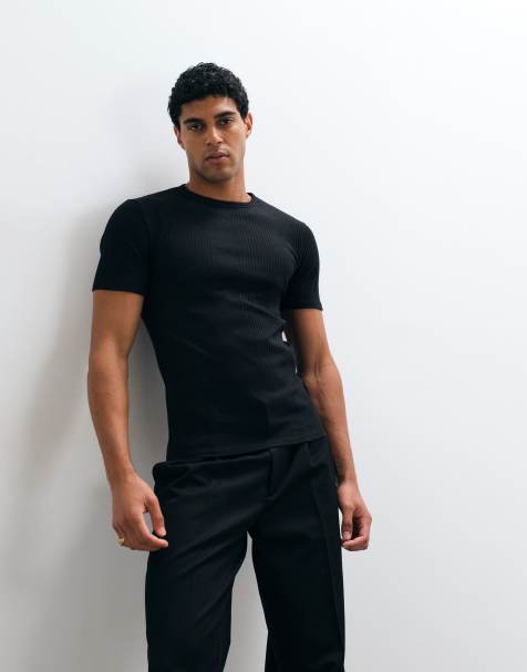 ASOS DESIGN muscle fit t-shirt in black smart rib - view 1