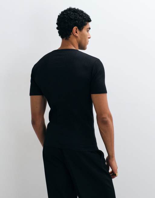 ASOS DESIGN muscle fit t-shirt in black smart rib, 3 of 5