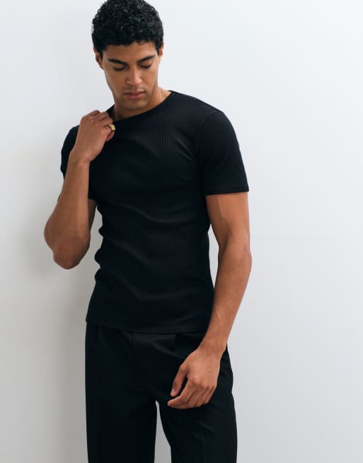 ASOS DESIGN muscle fit t-shirt in black smart rib, 5 of 5