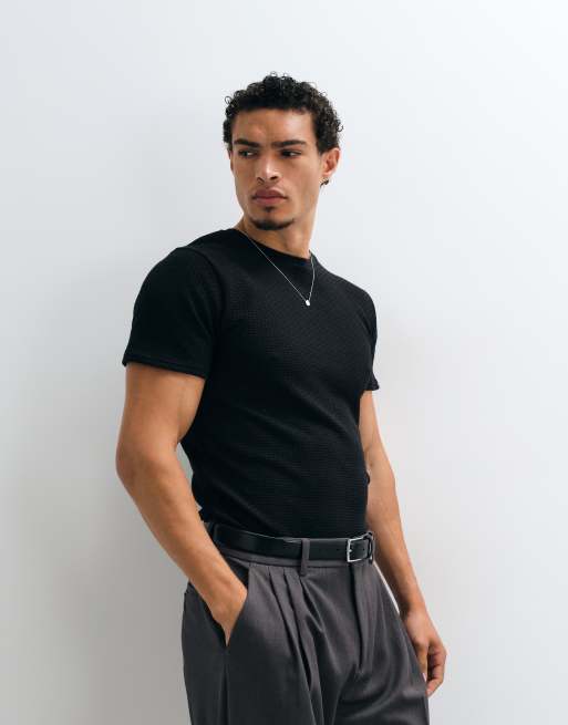 ASOS DESIGN muscle fit t-shirt in black textured fabric, 4 of 5