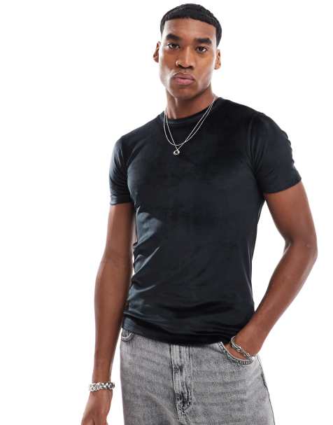ASOS DESIGN muscle fit t-shirt in black velour - view 1