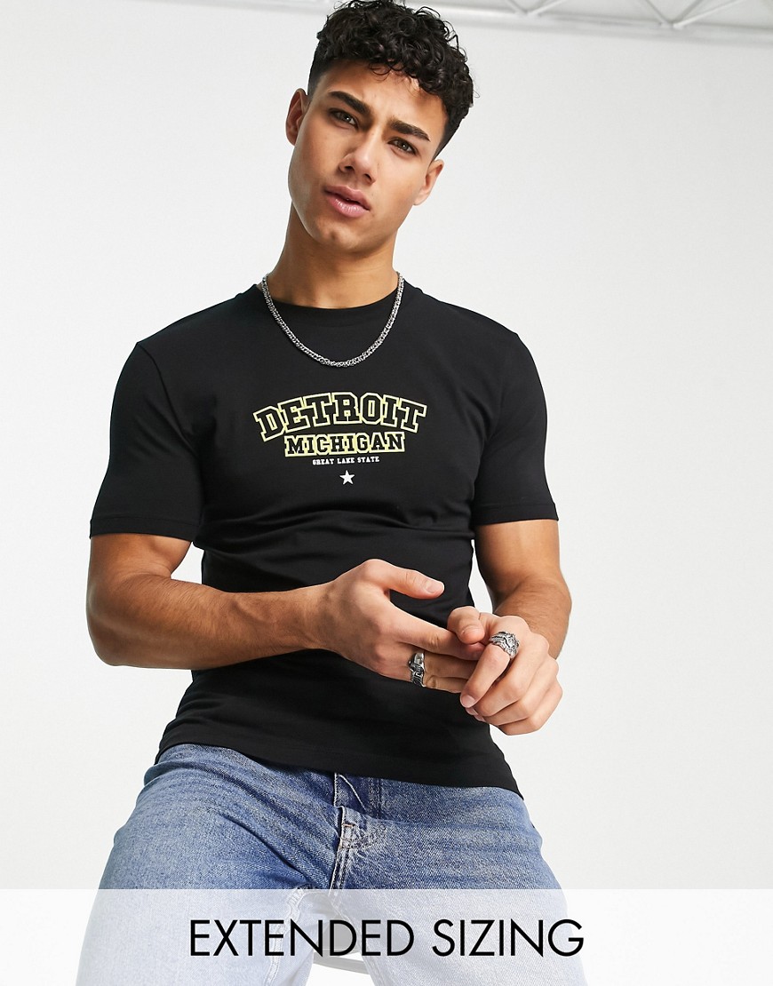 ASOS DESIGN muscle fit t-shirt in black with Detroit city print