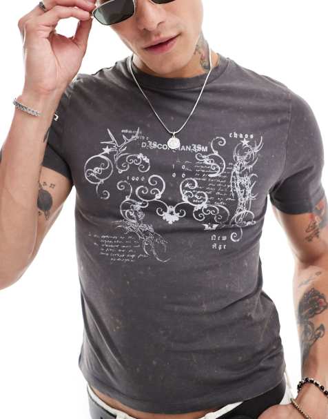 ASOS DESIGN muscle fit t-shirt in black with grunge front print - view 1