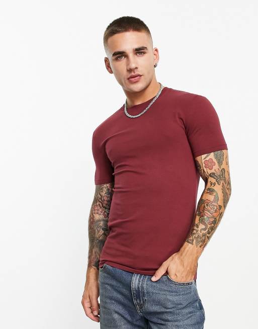 ASOS Design muscle fit T-shirt in burgundy