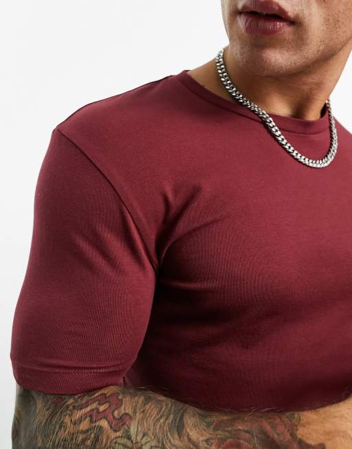 ASOS DESIGN muscle fit t-shirt in burgundy, 3 of 4