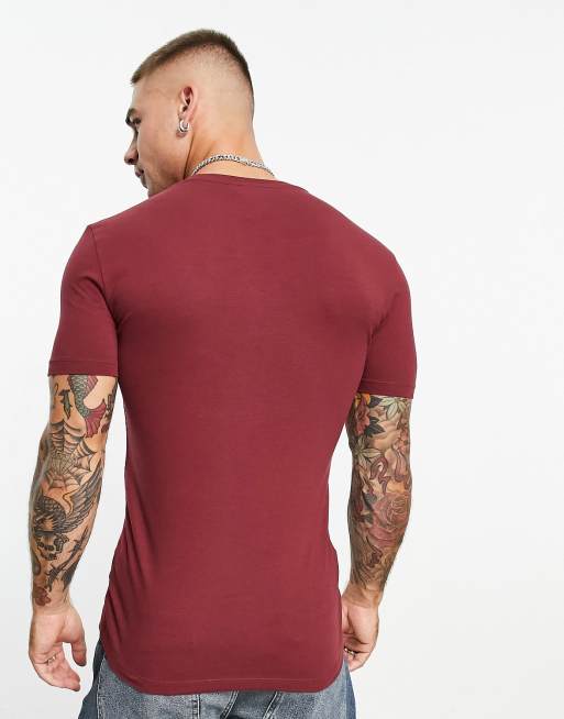 ASOS DESIGN muscle fit t-shirt in burgundy, 4 of 4