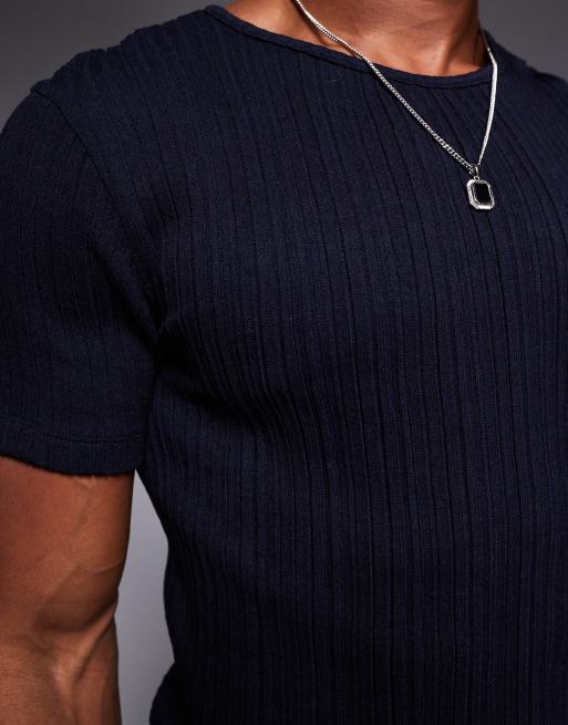 ASOS DESIGN - Muscle fit T-shirt in gestreepte marineblauwe stof, 3 van 4