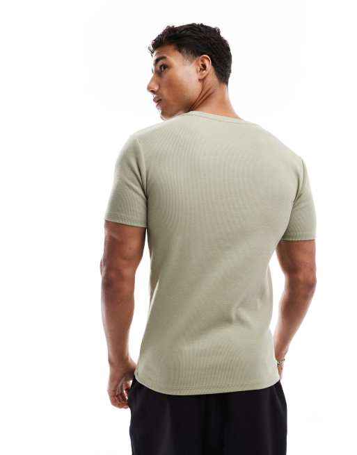 ASOS DESIGN muscle fit t-shirt in khaki rib  , 4 of 4