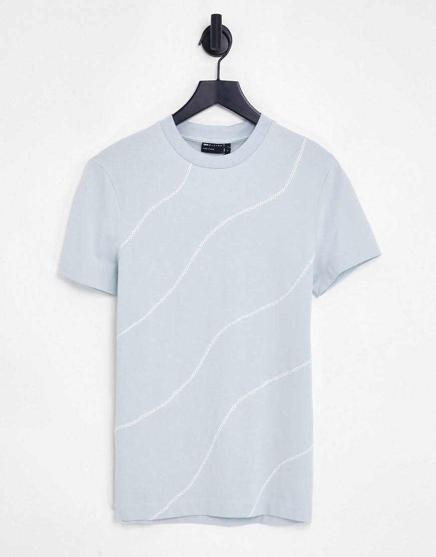 ASOS DESIGN muscle fit t-shirt in light blue with contrast stitching