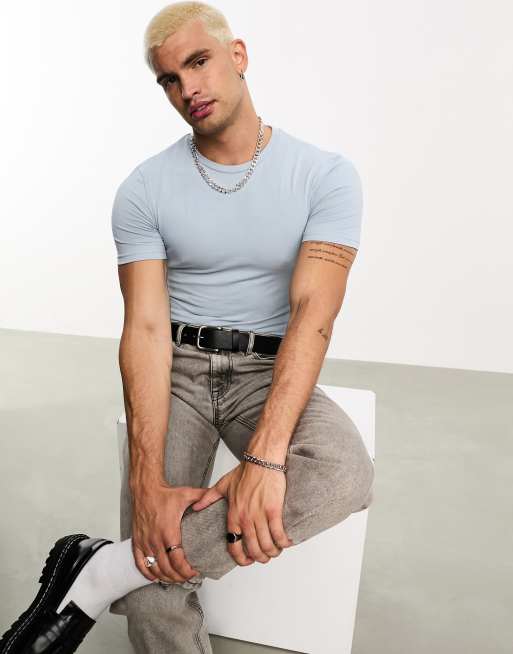 ASOS DESIGN muscle fit t-shirt in light blue