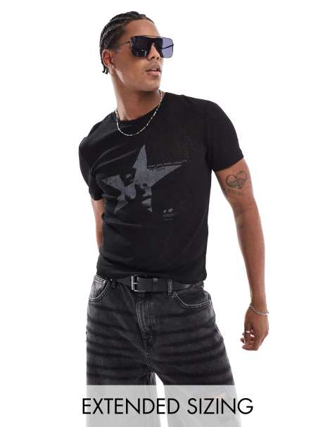 ASOS DESIGN muscle fit t-shirt in mesh with print in black - view 1