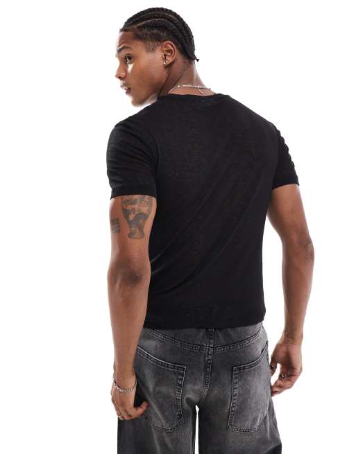 ASOS DESIGN muscle fit t-shirt in mesh with print in black, 4 of 4