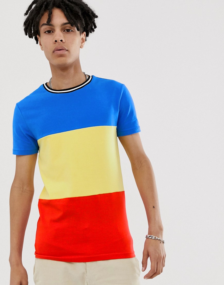 ASOS DESIGN muscle fit t-shirt in primary colour block and monochrome tipping-Multi
