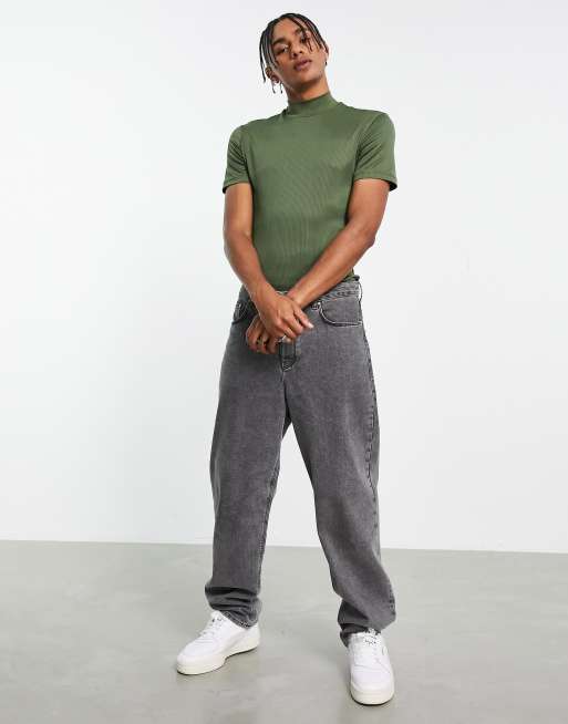 ASOS DESIGN muscle fit t-shirt in rib with turtle in khaki