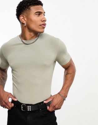 ASOS DESIGN muscle fit t-shirt in sage