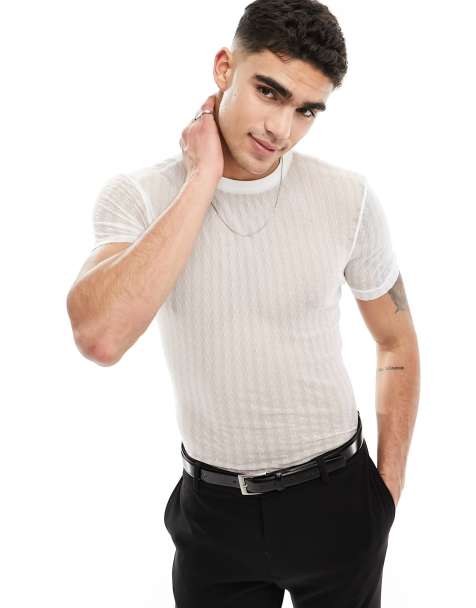ASOS DESIGN muscle fit t-shirt in sheer texture in white - view 1