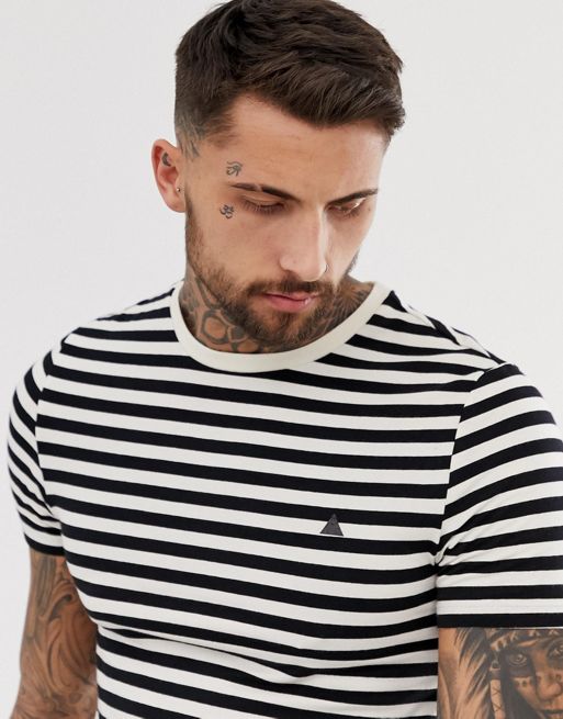 ASOS DESIGN muscle fit t-shirt in stripe with triangle chest print | ASOS