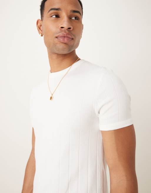 ASOS DESIGN muscle fit t-shirt in white textured rib 