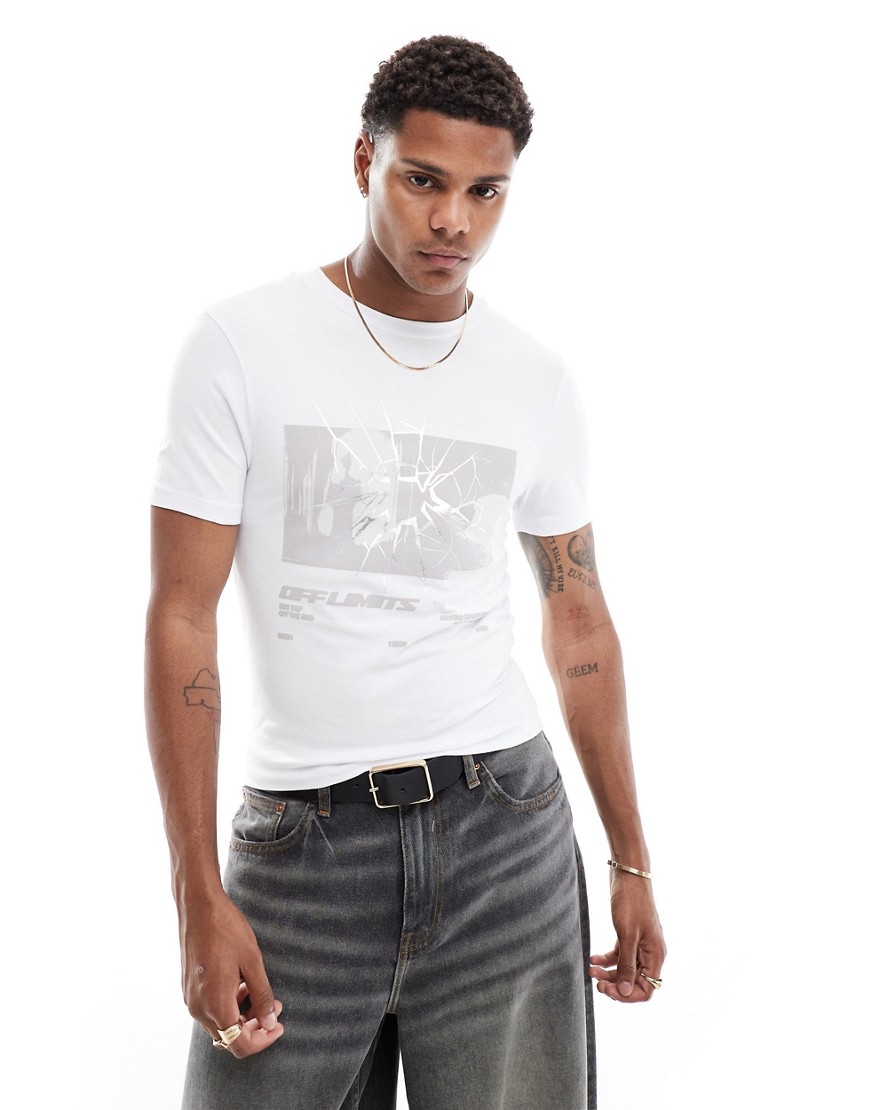 ASOS DESIGN muscle fit t-shirt in white with shattered front print