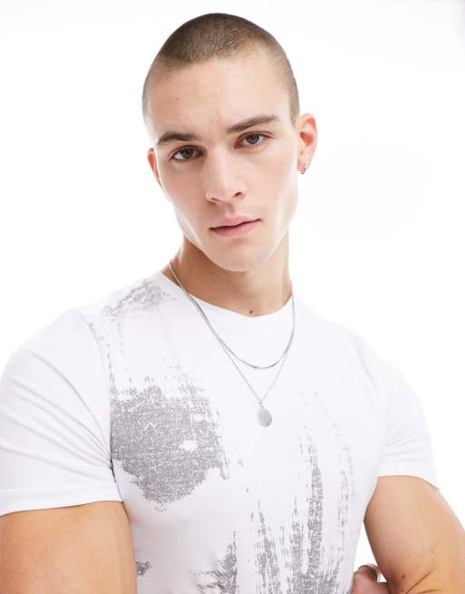 ASOS DESIGN - Muscle fit T-shirt met grote grunge print in wit, 3 van 4