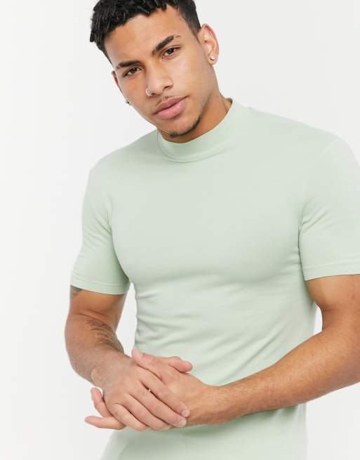 ASOS DESIGN Muscle fit T shirt met hoge hals in groen