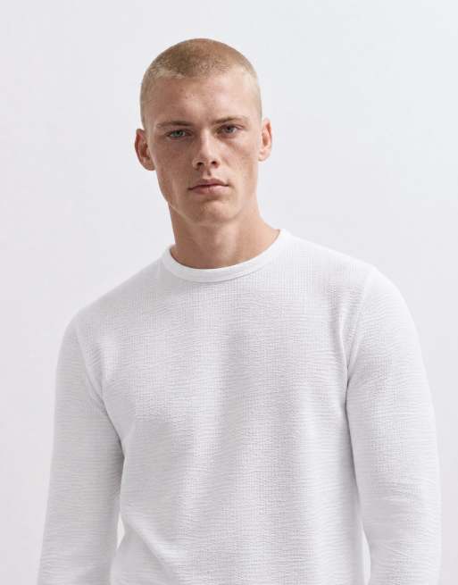 ASOS DESIGN muscle fit T-shirt met lange mouwen en bies in wit met textuur, 10 van 10