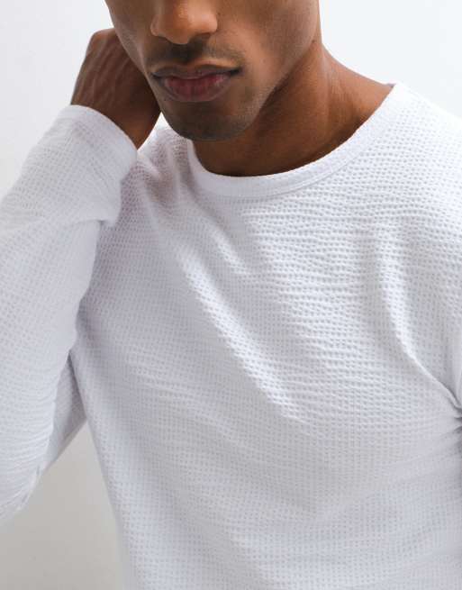 ASOS DESIGN muscle fit T-shirt met lange mouwen en bies in wit met textuur, 5 van 10