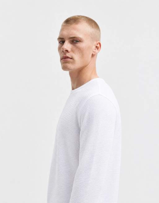 ASOS DESIGN muscle fit T-shirt met lange mouwen en bies in wit met textuur, 8 van 10