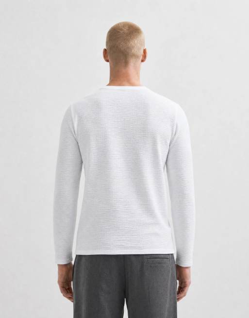 ASOS DESIGN muscle fit T-shirt met lange mouwen en bies in wit met textuur, 9 van 10