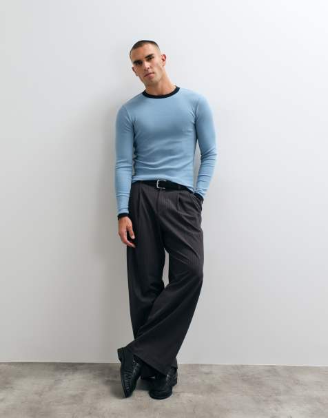 ASOS DESIGN muscle fit T-shirt met lange mouwen en ringer in lichtblauw - view 1