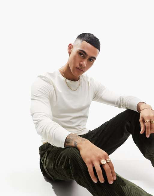 ASOS DESIGN - Muscle fit T-shirt met lange mouwen in crème