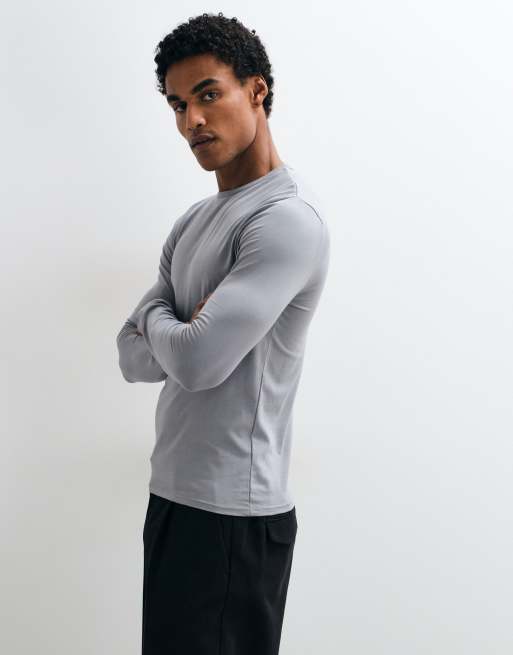 ASOS DESIGN muscle fit T-shirt met lange mouwen in grijs, 4 van 5