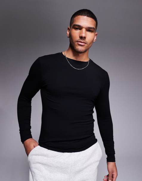 ASOS DESIGN - Muscle fit T-shirt met lange mouwen in zwart - view 1