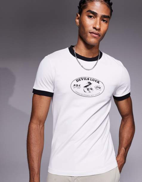 ASOS DESIGN - Muscle fit T-shirt met Lucky-print in lichtgrijs - view 1