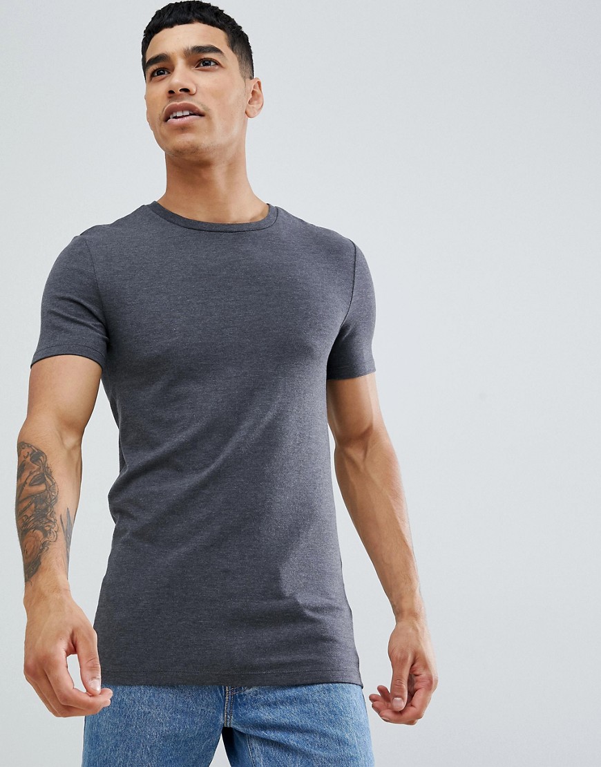 ASOS DESIGN - Muscle fit T-shirt met ronde hals in grijs