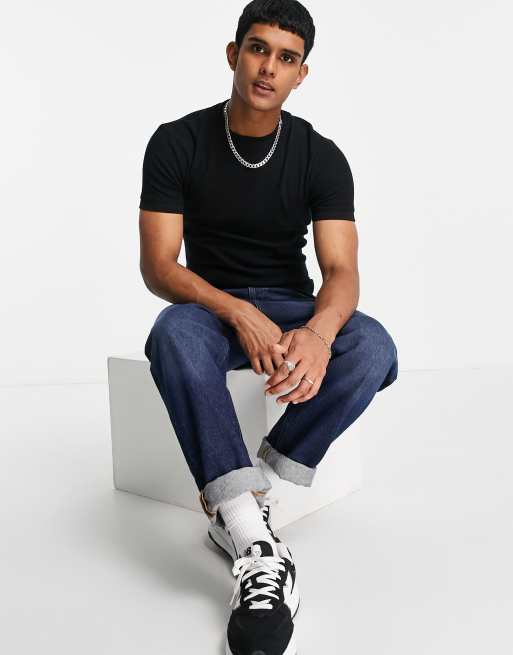 ASOS DESIGN - Muscle fit T-shirt met wafelstructuur in zwart, 4 van 4