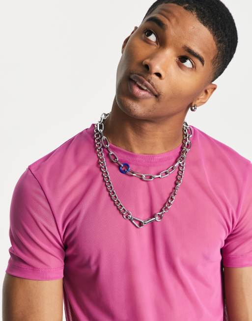 ASOS DESIGN - Muscle fit T-shirt van donkerroze mesh - PINK - PINK, 2 van 4